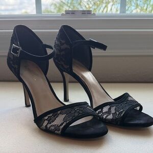 BCBGeneration Black Lace Ankle Strap Heels